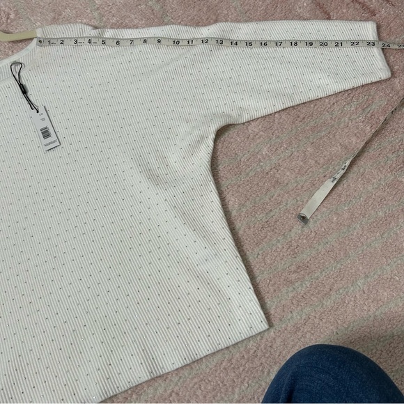 T Tahari Off White Knit Silver Rhinestone Sweater Size Large Holiday Winter Fall - Picture 9 of 14